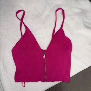 Zara Pink Ribbed Crop Top with Zipper